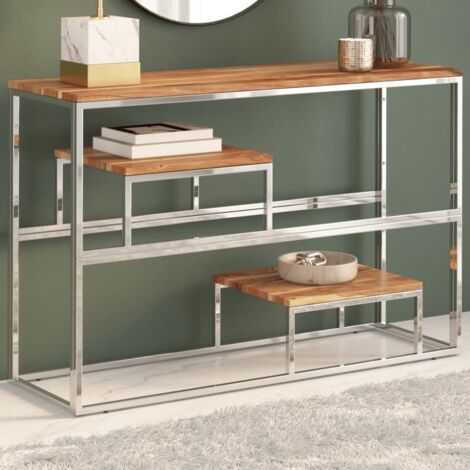 Console Table Silver Stainless Steel and Solid Acacia Wood vidaXL