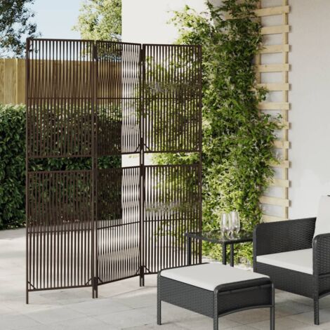 Room Divider 3 Panels Brown Poly Rattan vidaXL