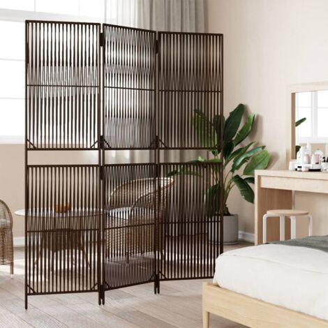 Room Divider 3 Panels Brown Poly Rattan vidaXL