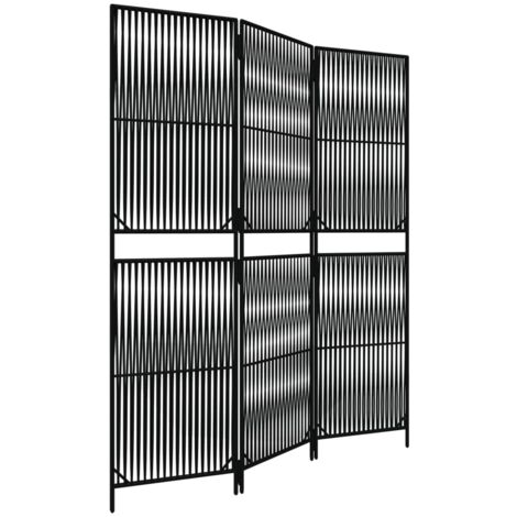 Room Divider 3 Panels Black Poly Rattan vidaXL