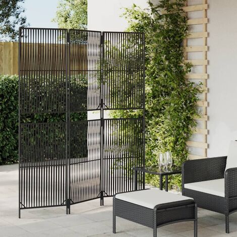 Room Divider 3 Panels Black Poly Rattan vidaXL