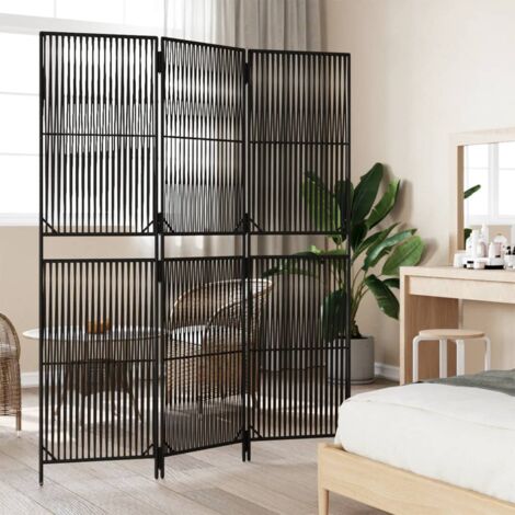 Room Divider 3 Panels Black Poly Rattan vidaXL