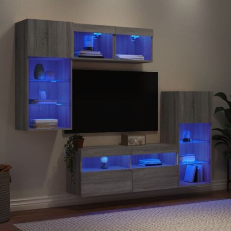 5 Piece TV Wall Units with LED Grey Sonoma Engineered Wood vidaXL (1/5)
