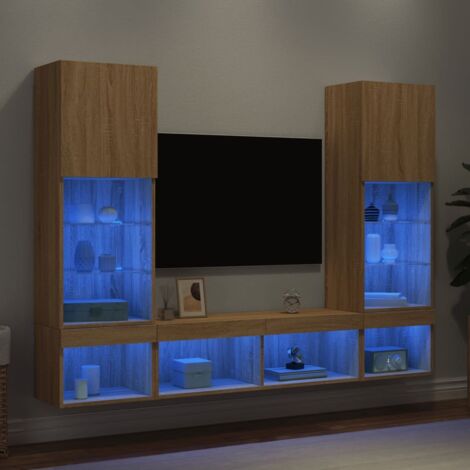 5 Piece TV Wall Units with LED Sonoma Oak Engineered Wood vidaXL