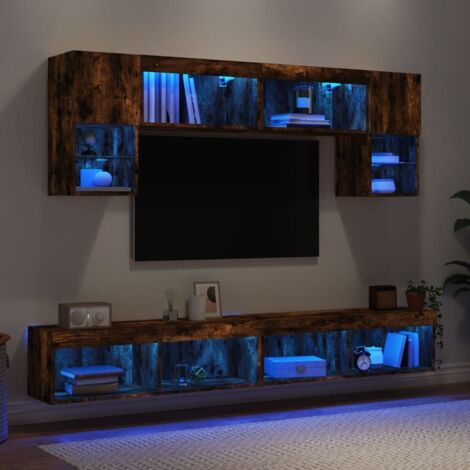 6 Piece TV Wall Units with LED Smoked Oak Engineered Wood vidaXL (1/5)