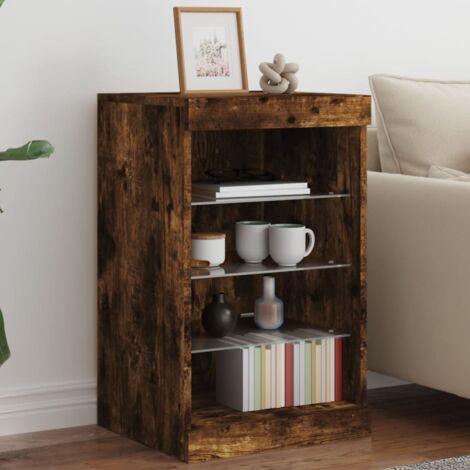 Sideboard with LED Lights Smoked Oak 41x37x67 cm vidaXL