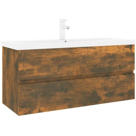 Sink Cabinet with Built-in Basin Smoked Oak Engineered Wood vidaXL