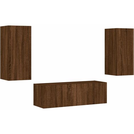 3 Piece TV Wall Cabinets with LED Lights Brown Oak vidaXL