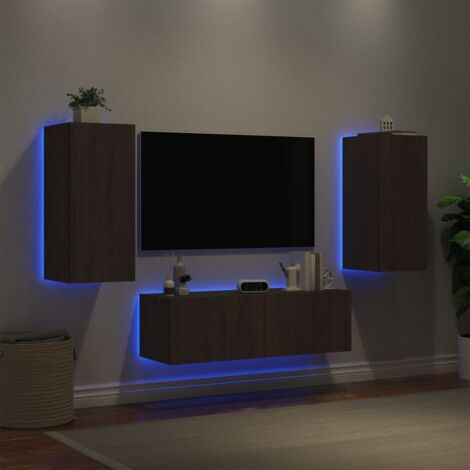 3 Piece TV Wall Cabinets with LED Lights Brown Oak vidaXL
