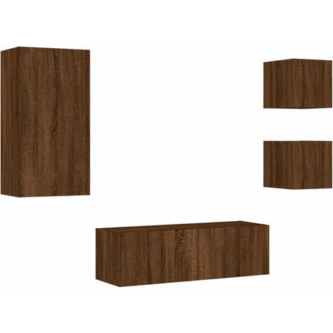 4 Piece TV Wall Cabinets with LED Lights Brown Oak vidaXL