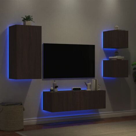 4 Piece TV Wall Cabinets with LED Lights Brown Oak vidaXL