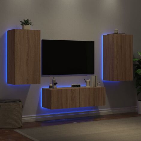 3 Piece TV Wall Cabinets with LED Lights Sonoma Oak vidaXL (1/5)