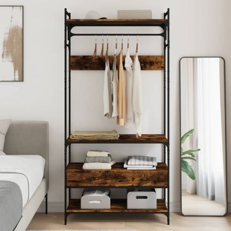Wardrobe with Drawers Smoked Oak 89x39x184.5 cm Engineered Wood vidaXL (1/5)
