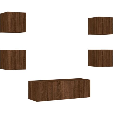 5 Piece TV Wall Cabinets with LED Lights Brown Oak vidaXL