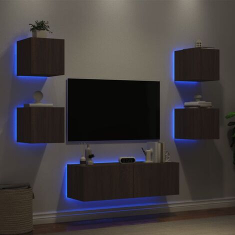 5 Piece TV Wall Cabinets with LED Lights Brown Oak vidaXL