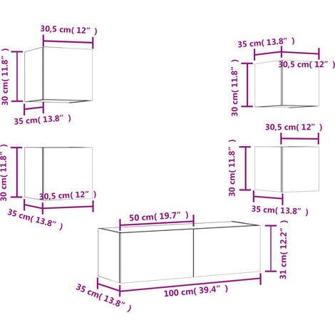 5 Piece TV Wall Cabinets with LED Lights Brown Oak vidaXL