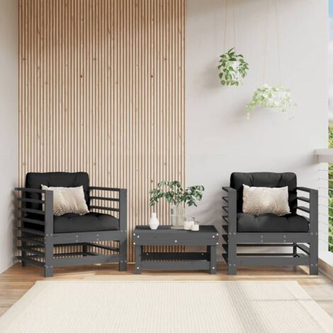 Garden Chairs 2 pcs Grey Solid Wood Pine vidaXL