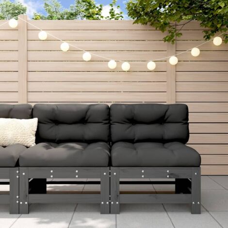 Garden Middle Sofas 2 pcs Grey Solid Wood Pine vidaXL