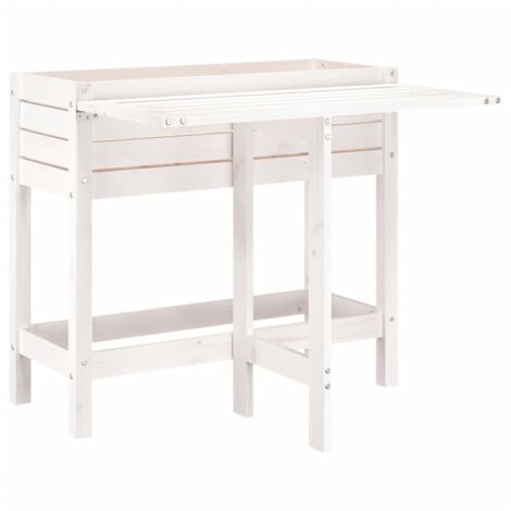 Garden Planter with Folding Tabletop White Solid Wood Pine vidaXL