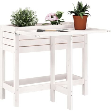 Garden Planter with Folding Tabletop White Solid Wood Pine vidaXL