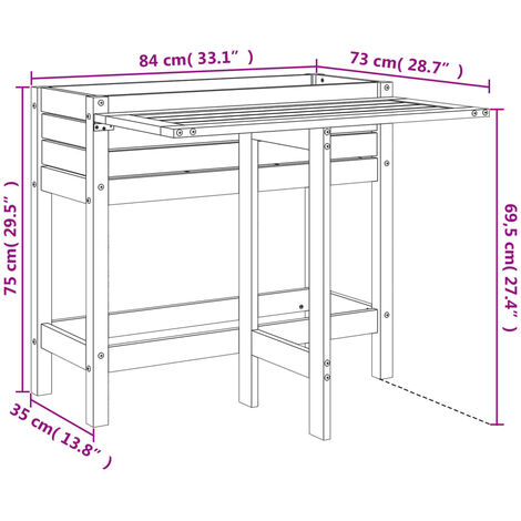 Garden Planter with Folding Tabletop White Solid Wood Pine vidaXL
