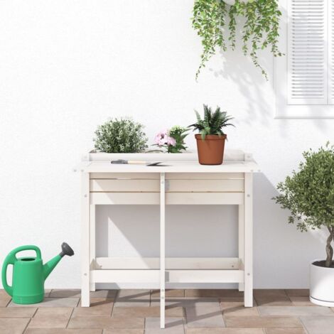Garden Planter with Folding Tabletop White Solid Wood Pine vidaXL