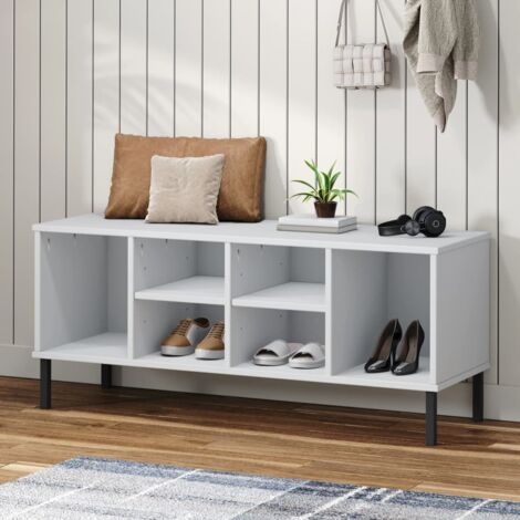 Shoe Rack with Metal Legs White 106x35x45 cm Solid Wood OSLO vidaXL
