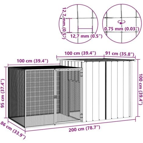 Chicken Cage Anthracite 200x91x100 cm Galvanised Steel vidaXL
