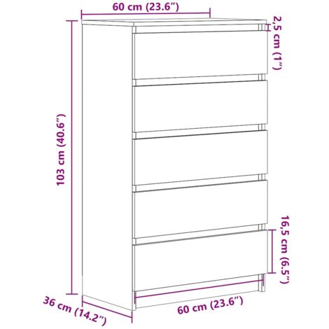 Drawer Cabinet Sonoma Oak 60x36x103 cm Engineered Wood vidaXL