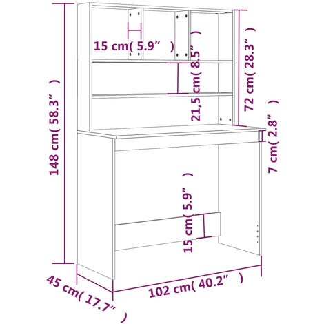 Desk with Shelves Black 102x45x148 cm Engineered Wood vidaXL