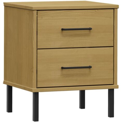 Bedside Cabinet with Metal Legs Brown Solid Wood Pine OSLO vidaXL (1/5)