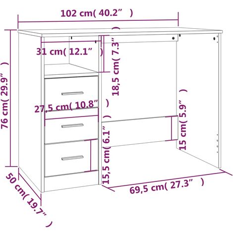 Desk with Drawers Grey Sonoma 102x50x76 cm Engineered Wood vidaXL