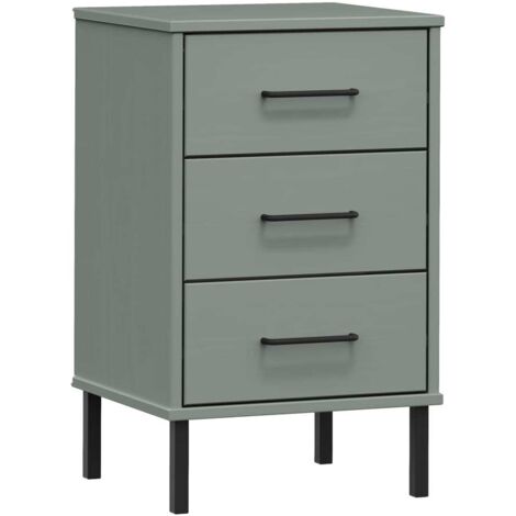 Bedside Cabinet with Metal Legs Grey Solid Wood Pine OSLO vidaXL (1/5)