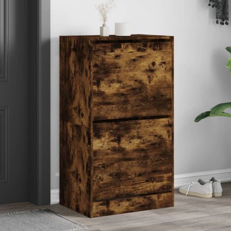 Shoe Cabinet with 2 Flip-Drawers Smoked Oak 60x42x108 cm vidaXL