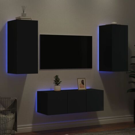 Open Wall Units Led 4 Piece TV Wall Units with LED Black Engineered Wood vidaXL