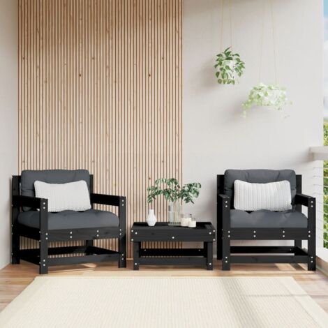 Garden Chairs 2 pcs Black Solid Wood Pine vidaXL
