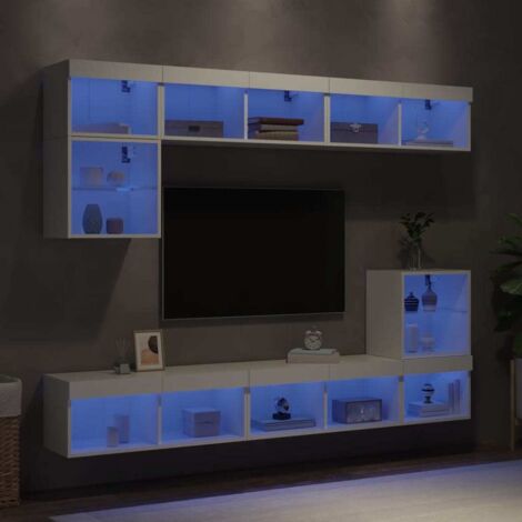 8 Piece TV Wall Units with LED White Engineered Wood vidaXL (1/5)