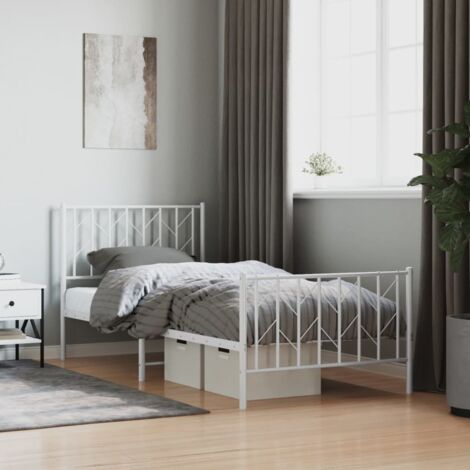 Metal Bed Frame without Mattress with Footboard White 90x200cm vidaXL (1/5)