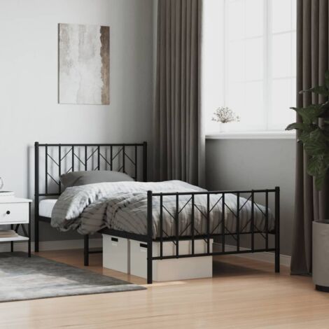 Metal Bed Frame without Mattress with Footboard Black 100x190cm vidaXL (1/5)