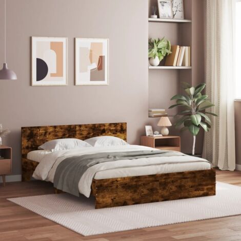 Bed Frame without Mattress Smoked Oak 140x200 cm vidaXL