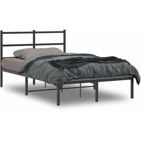 Metal Bed Frame without Mattress with Headboard Black 120x190cm vidaXL