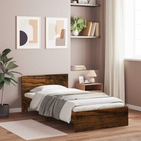 Bed Frame without Mattress with Headboard Smoked Oak 100x200 cm vidaXL