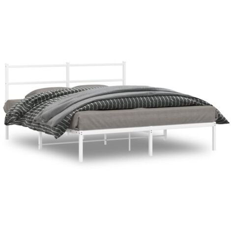 Metal Bed Frame without Mattress with Headboard White 160x200cm vidaXL (1/5)
