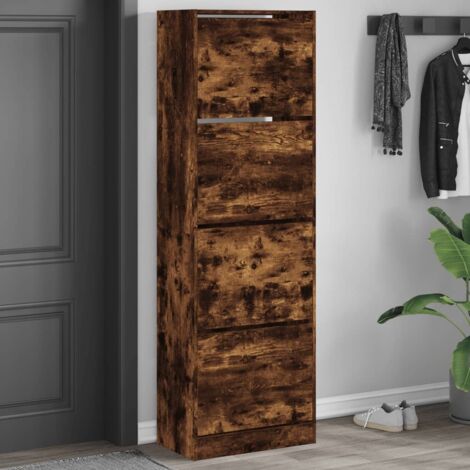 Shoe Cabinet with 4 Flip-Drawers Smoked Oak 60x34x187.5 cm vidaXL