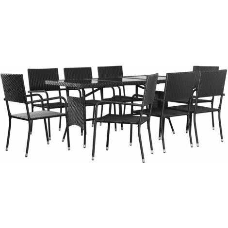 vidaXL Outdoor Dining Set Poly Rattan Black 9 Piece - Black