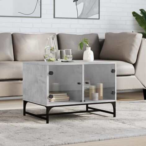 Coffee Table with Glass Doors Concrete Grey 68.5x50x50 cm vidaXL (1/5)