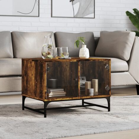 Coffee Table with Glass Doors Smoked Oak 68.5x50x50 cm vidaXL (1/5)