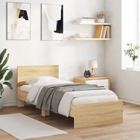 Bed Frame without Mattress with LED Lights Sonoma Oak 90x200 cm vidaXL