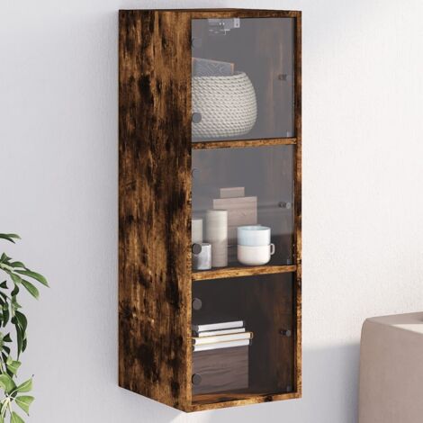 Wall Cabinet with Glass Doors Smoked Oak 35x37x100 cm vidaXL