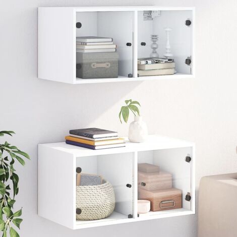 Wall Cabinets with Glass Doors 2 pcs White 68.5x37x35 cm vidaXL